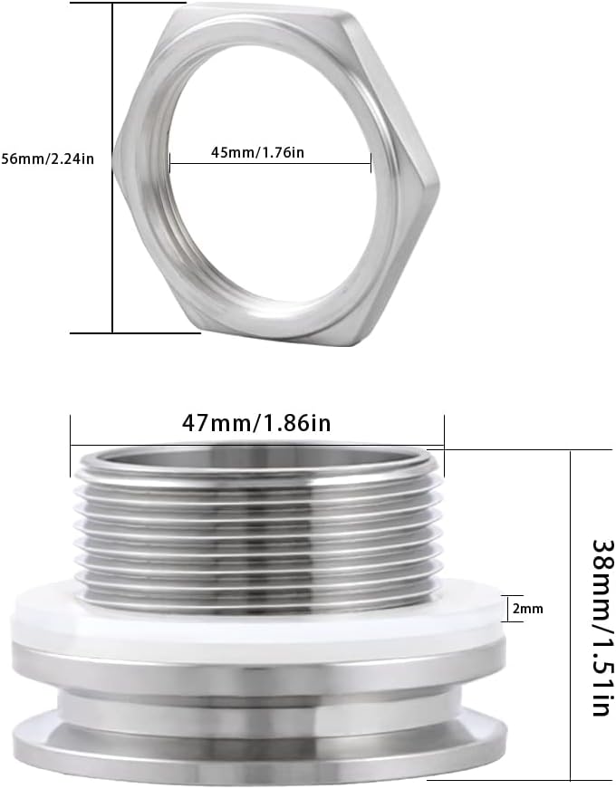 worldwhere 2" Tri Clamp Bulkhead Compression Fittings,Stainless Steel 304 Homebrew Kettle Weldless Bulkhead - Image 2